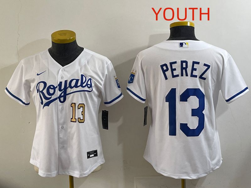 Youth Kansas City Royals #13 Perez White Game Nike MLB Jersey style 004->youth mlb jersey->Youth Jersey